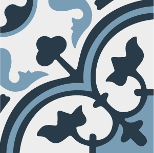 Decorative cement tile Marsella III with flowers and petals, leaves and foliage, arches and curves